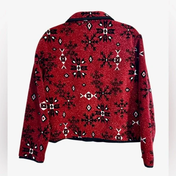 Vintage Tsunami Womens Jacket Red Fleece Snowflakes Aztec Buttons Pockets. Large - Picture 2 of 7